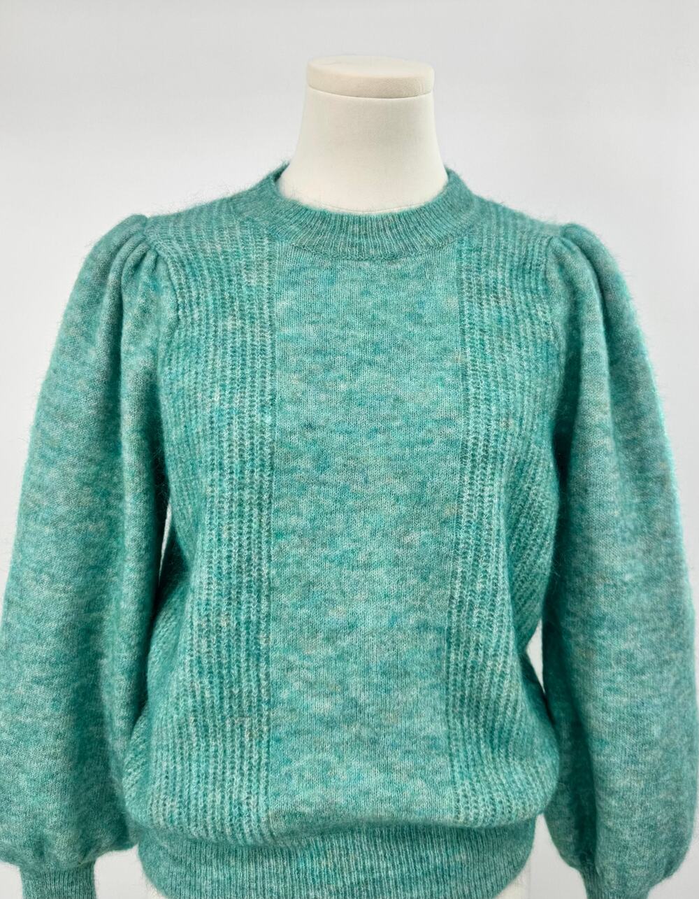 Sezane Patti Jumper Celadon Green Sweater Mohair Wool Puff Sleeve Crewneck S